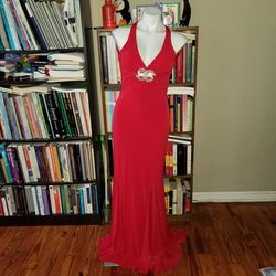 Cache Red Size 4 Floor Length Spandex Sheer Jewelled Mermaid Dress on Queenly
