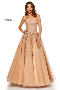 Style 52341 Sherri Hill Nude Size 4 Tulle Floor Length Ball gown on Queenly
