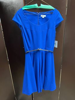 Calvin Klein Blue Size 8 Military Floor Length Belt Straight Dress on Queenly