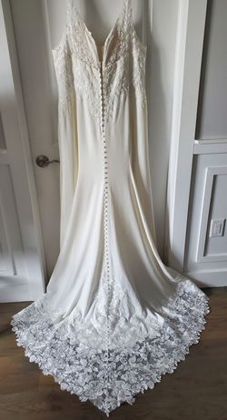 Style  Ivory # 7335+ Stella York White Size 24 Sheer V Neck Floor Length Straight Dress on Queenly