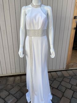 Jasz Couture White Size 4 Backless Military Floor Length Straight Dress on Queenly