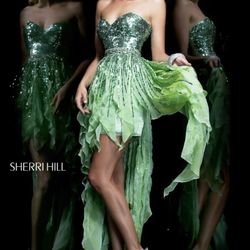 Sherri Hill Green Size 00 Black Tie Midi Cocktail Dress on Queenly