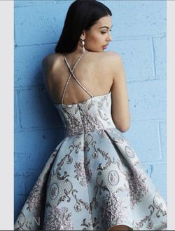 Jovani Blue Size 2 Backless Pattern Embroidery A-line Dress on Queenly