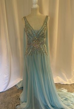 Sherri Hill Blue Size 6 Cape Custom 50 Off Pageant Straight Dress on Queenly