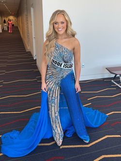 Sherri Hill Blue Size 4 Floor Length Asymmetrical Prom Jumpsuit Dress on Queenly