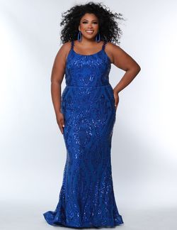 Style SC7332 Sydney's Closet Royal Blue Size 24 Fitted Train Plus Size Mermaid Dress on Queenly