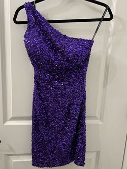 Sherri Hill Royal Purple Size 0 Sequined Homecoming One Shoulder Cocktail Dress on Queenly