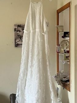 David's Bridal White Size 18 Belt A-line Dress on Queenly
