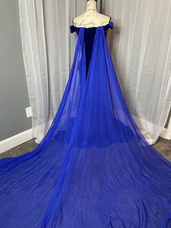 Ashley Lauren Blue Size 4 Free Shipping Velvet Side slit Dress on Queenly