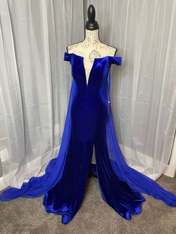 Ashley Lauren Blue Size 4 Free Shipping Velvet Side slit Dress on Queenly