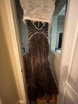 Jovani Black Size 4 Prom Feather Ball gown on Queenly