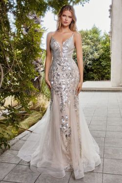 Style A1118 Andrea & Leo Couture Silver Size 8 Tall Height Fitted Floor Length Mermaid Dress on Queenly