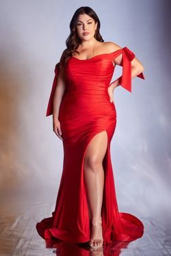 Style CD943C Cinderella Divine Red Size 22 Plus Size Tall Height Jersey Side slit Dress on Queenly