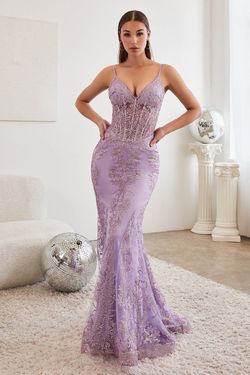Style J810 Cinderella Divine Purple Size 10 Floral Lavender Floor Length Print Mermaid Dress on Queenly