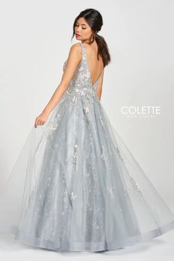 Style CL12213 Colette By Mon Cheri Silver Size 4 V Neck Pageant Lace A-line Dress on Queenly
