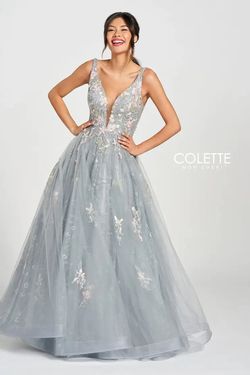 Style CL12213 Colette By Mon Cheri Silver Size 4 V Neck Pageant Lace A-line Dress on Queenly