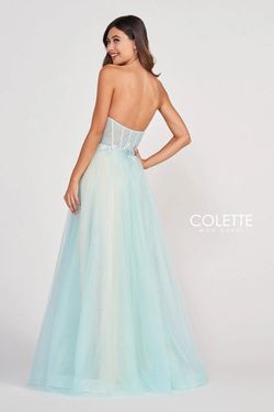 Style CL2001 Colette By Mon Cheri Blue Size 0 Floor Length Tall Height Sheer Strapless A-line Dress on Queenly