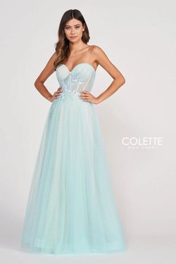 Style CL2001 Colette By Mon Cheri Blue Size 0 Floor Length Tall Height Sheer Strapless A-line Dress on Queenly
