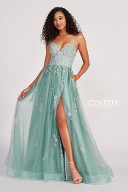Style CL2062 Colette By Mon Cheri Green Size 2 Black Tie Side Slit A-line Dress on Queenly