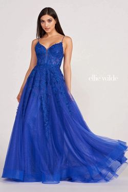 Style EW34036 Ellie Wilde By Mon Cheri Blue Size 6 Tulle Floor Length Pageant A-line Dress on Queenly