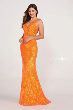 Style EW34037 Ellie Wilde By Mon Cheri Orange Size 14 Jersey Sequined Fitted Mermaid Dress on Queenly