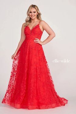 Style EW34048 Ellie Wilde By Mon Cheri Red Size 0 Floor Length V Neck Tall Height A-line Dress on Queenly