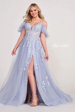 Style EW34066 Ellie Wilde By Mon Cheri Blue Size 14 Tall Height Side Slit A-line Dress on Queenly