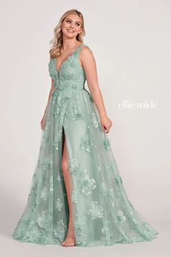 Style EW34121 Ellie Wilde By Mon Cheri Green Size 16 Tall Height A-line Tulle Side slit Dress on Queenly