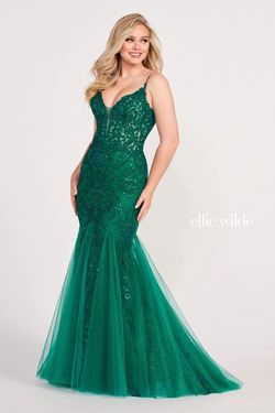 Style EW34033 Ellie Wilde By Mon Cheri Green Size 16 Pageant Sequined Ew34033 Tulle Mermaid Dress on Queenly
