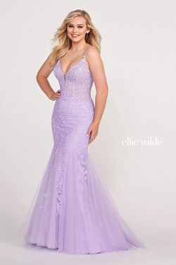Style EW34033 Ellie Wilde By Mon Cheri Purple Size 0 Jersey Sequined Jewelled Mermaid Dress on Queenly