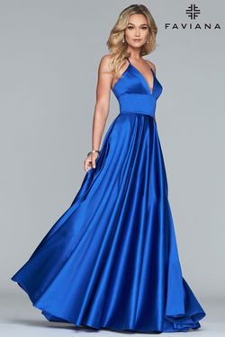 Style S10252 Faviana Blue Size 0 Tall Height Satin Pockets A-line Dress on Queenly