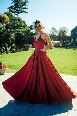 Style S10252 Faviana Red Size 2 Tall Height Pockets V Neck Corset Silk A-line Dress on Queenly