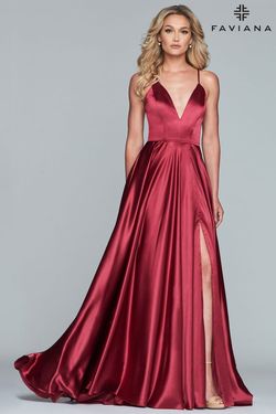 Style S10209 Faviana Red Size 2 Floor Length Corset V Neck A-line Dress on Queenly