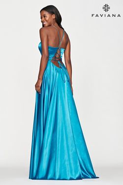 Style S10209 Faviana Blue Size 8 Tall Height Pockets A-line Dress on Queenly