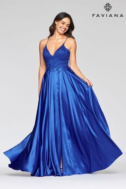 Style S10400 Faviana Royal Blue Size 2 Floor Length A-line Dress on Queenly