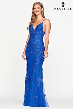 Style S10509 Faviana Blue Size 12 Fitted Pageant Plus Size Mermaid Dress on Queenly