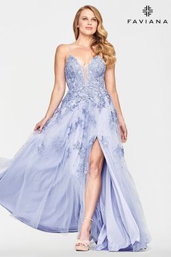 Style S10640 Faviana Blue Size 2 Floor Length Pageant Lace Tall Height A-line Dress on Queenly