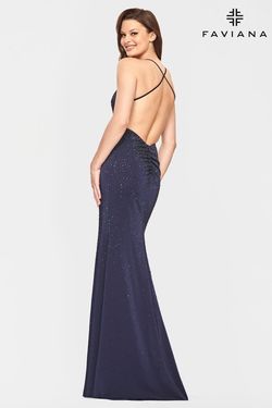 Style S10656 Faviana Blue Size 4 Tall Height Backless Navy Mermaid Dress on Queenly