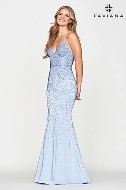 Style S10656 Faviana Blue Size 0 Black Tie Backless Mermaid Dress on Queenly