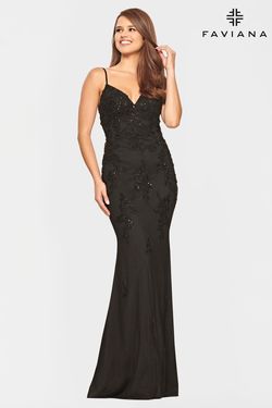 Style S10633 Faviana Black Tie Size 8 Tall Height V Neck Mermaid Dress on Queenly
