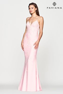 Style S10633 Faviana Pink Size 4 Floor Length V Neck Tall Height Mermaid Dress on Queenly