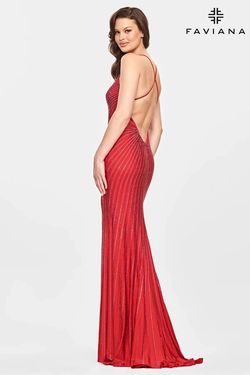 Style S10804 Faviana Red Size 0 V Neck Backless Floor Length Side slit Dress on Queenly