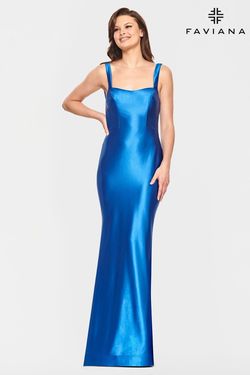 Style S10809 Faviana Blue Size 8 Black Tie Military Flare Backless Mermaid Dress on Queenly