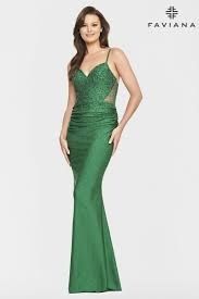 Style S10800 Faviana Green Size 0 V Neck Floor Length Mermaid Dress on Queenly