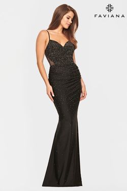 Style S10800 Faviana Black Size 4 V Neck Sheer Floor Length Mermaid Dress on Queenly