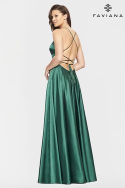 Style S10828 Faviana Green Size 0 Tall Height Black Tie Side Slit A-line Dress on Queenly