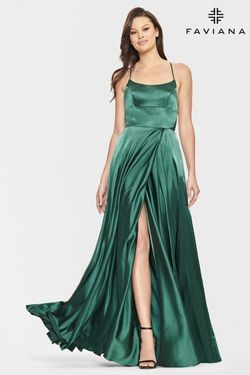 Style S10828 Faviana Green Size 6 Side Slit Black Tie Tall Height A-line Dress on Queenly