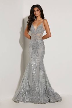Style 7317 Jasz Couture Silver Size 14 V Neck Pageant Sequin Mermaid Dress on Queenly