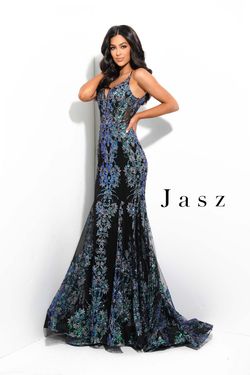 Style 7317 Jasz Couture Black Size 16 Floor Length V Neck Mermaid Dress on Queenly
