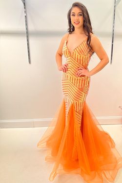 Style 7411 Jasz Couture Orange Size 6 Tall Height Pageant 7411 Mermaid Dress on Queenly